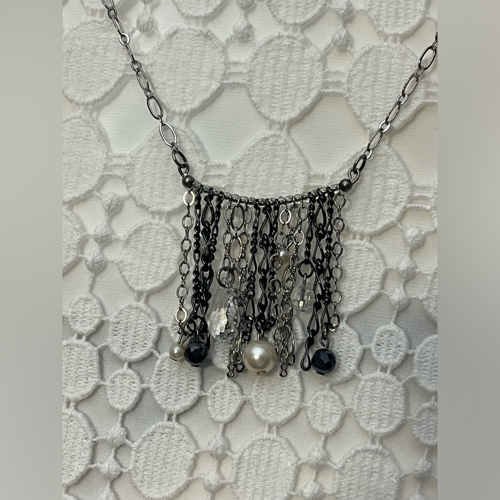 Vintage Crystal and Pearl Chain Link Necklace